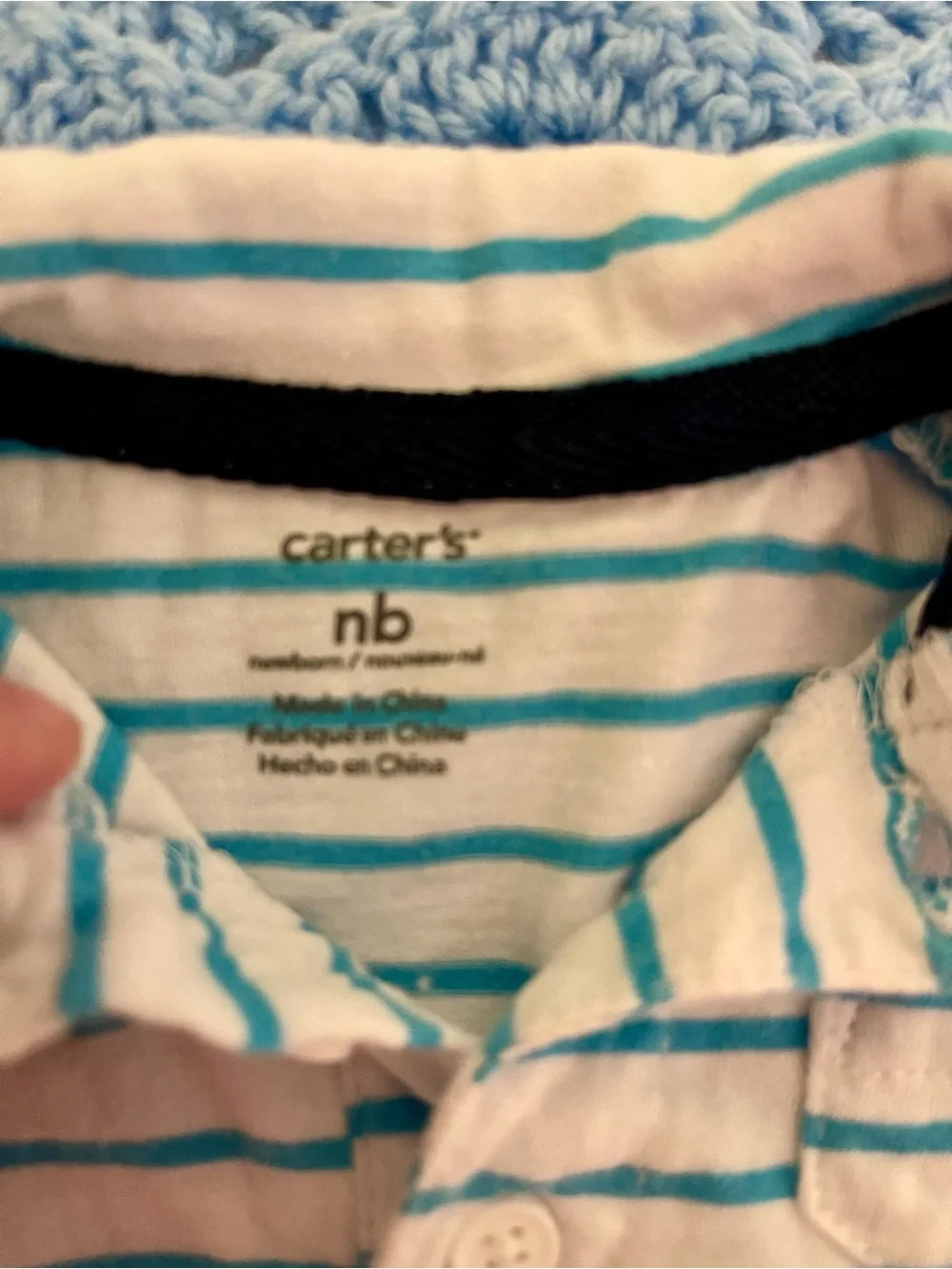 Carter's White & Teal Striped Polo Baby Bodysuit